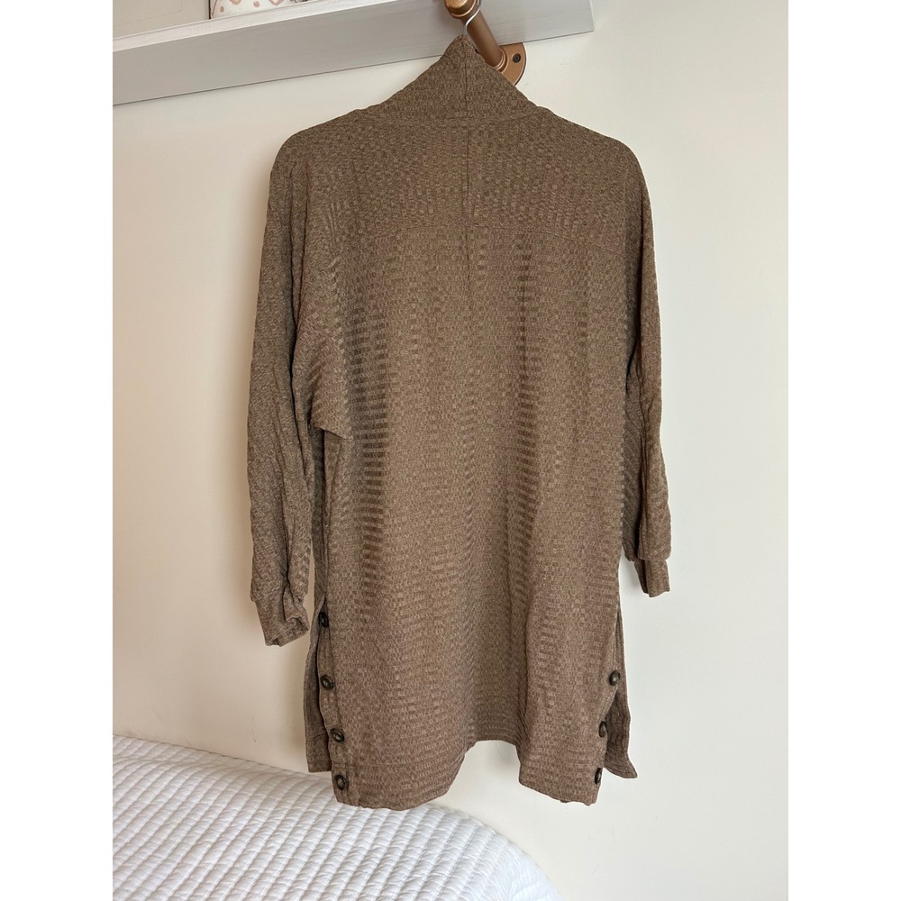 BUILT by DREAMERS Brown Textured Cardigan Duster Open Front Button Side Women M - Picture 6 of 6